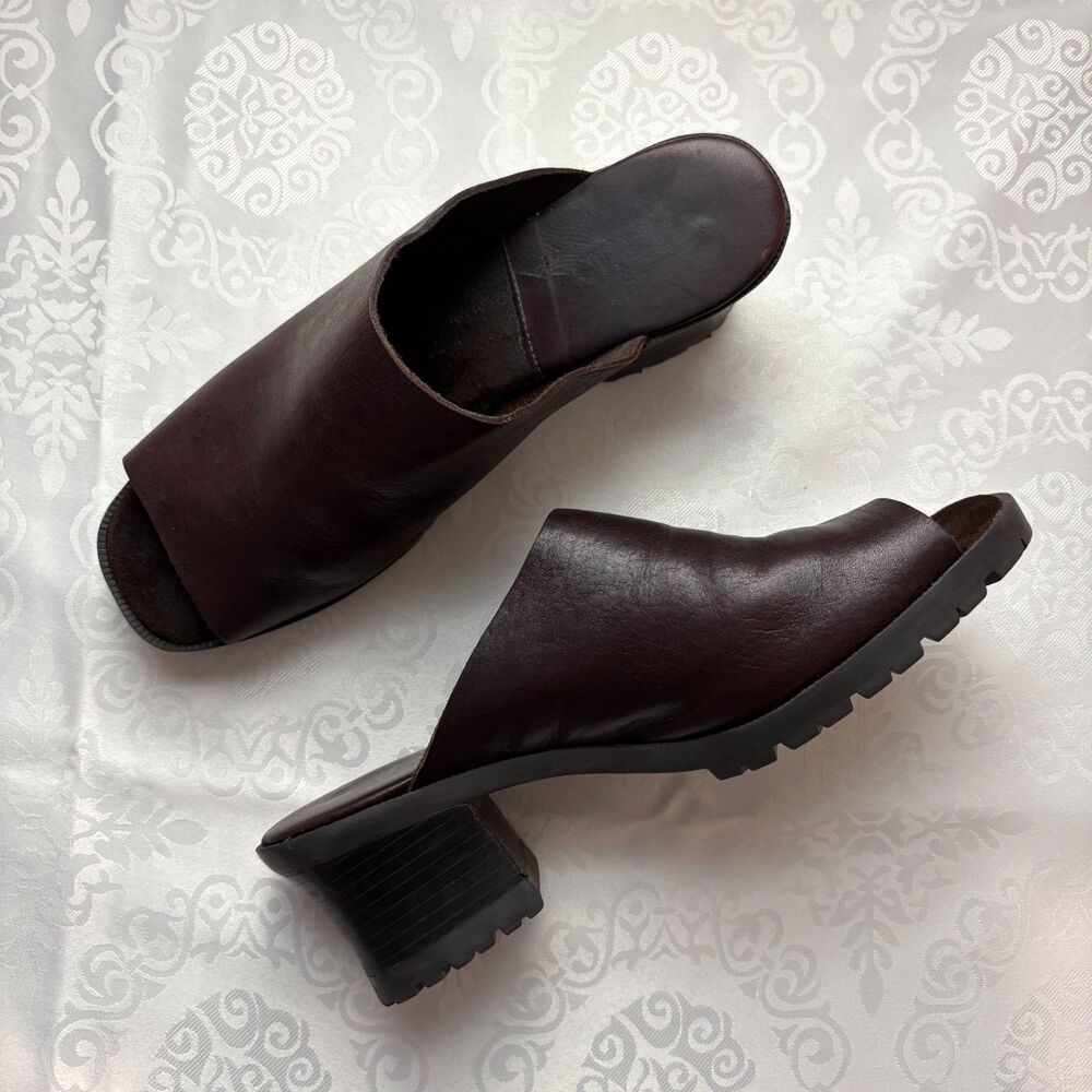 Leather Mules Slip On Clog Lug Sole Dolcis Made in Brazil Chocolate Brown Sz 10